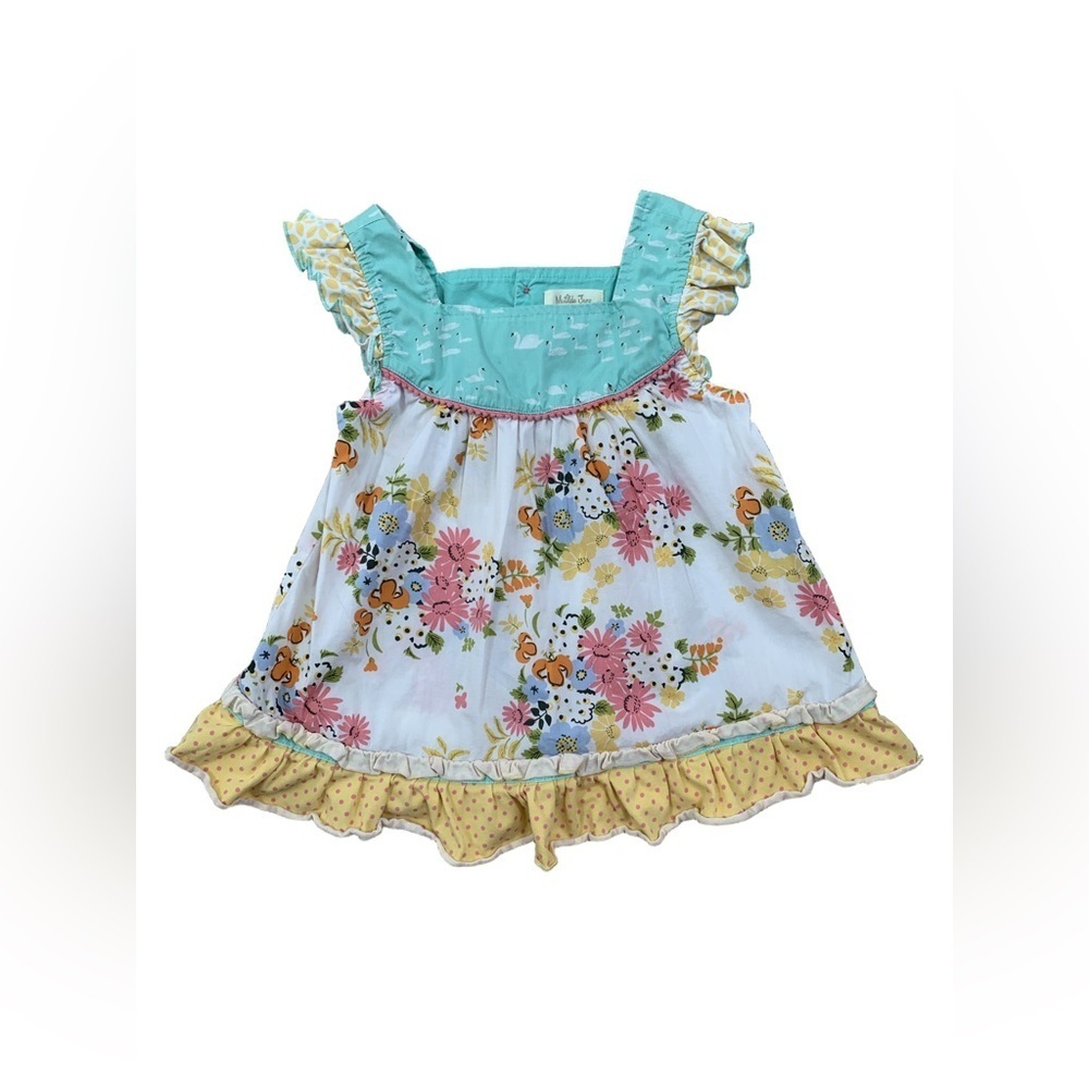 Matilda Jane Size 6 Four Square Shabby Tunic Top with Swans and Flowers